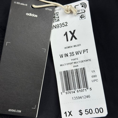 Pantalones deportivos Adidas para mujer 3 rayas con ribete negro tejido 1X cintura elástica nuevos con etiquetas - Imagen 5 de 12