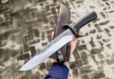 Custom Handmade Carbon Steel Hunting Bowie Knife Micarta Handle  Leather Sheath