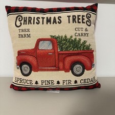 Christmas Trees Red Truck Farm Rustic Holiday Decorative Pillow Accent 17x17