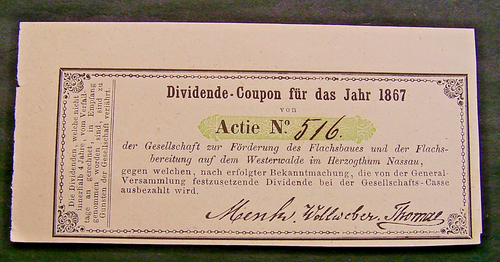 6473 Zinsschein Dividende Coupon ★★★ NASSAU 1867 ★★★