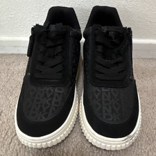 DKNY Lissa Women  s Black Logo Low Top Sneakers Lace-Up with Side Zipper