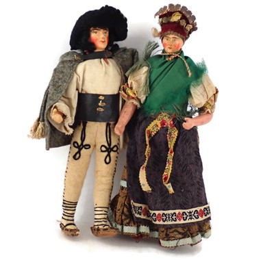 Antique c1870 Russian Folk Dolls Village Boy & Girl Traditional Ethnic Costumes