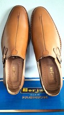 Borjan Genuine Leather Loafers - Tan/Camel Slip-On Shoes with Buckle Size: US-7