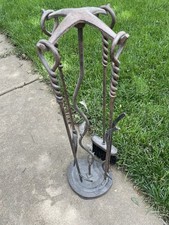 Vintage Fireplace Tools Set Wrought Iron Meta...