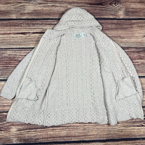 Cárdigan para mujer Aran Crafts suéter de pescador con capucha tejido con cable cremallera lana pequeña - Imagen 11 de 13