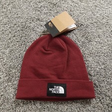NEW North Face Beanie Hat Cap One Size Red Knit Logo Patch Mens Winter Outdoor