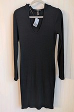 Forever 21 Black Ribbed Hooded Midi Dress - Size M - New w/Tags - Free Shipping