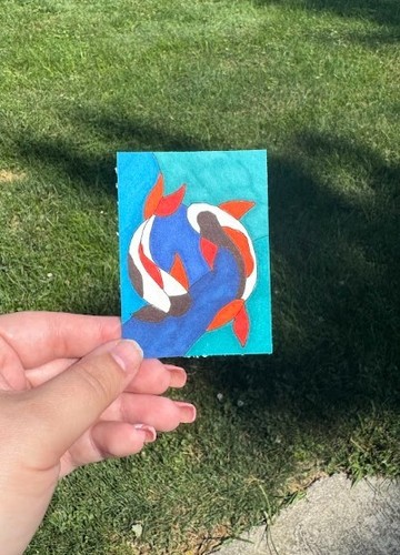 ACEO Original LKZArtCreations Alcohol Marker Stained Glass Koi Fish Pond Fish