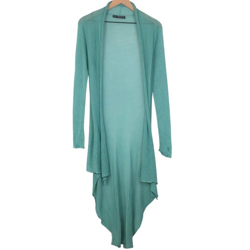 Cardigan spolverino in maglia PERUVIAN CONNECTION taglia S verde cotone lungo aperto a cascata - Foto 1 di 10