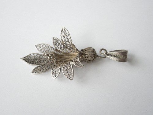 Colgante Flor Plata Probado Hecho a Mano Joyería Filigrana 6,5 g/6,8 x 3,3 cm - Imagen 2 de 5