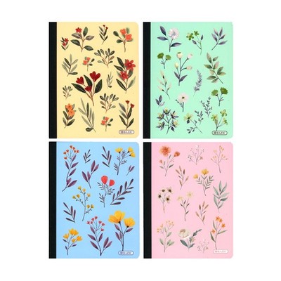 BAZIC Composition Notebook College Ruled 100 Sheets Floral Poly Cover 4-Pack