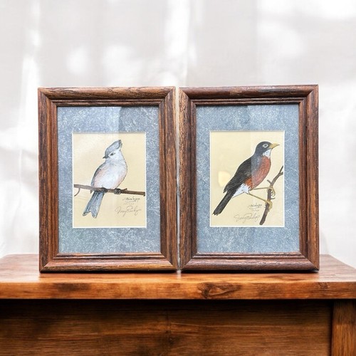 Jerry Bishop Bird Painting Framed Tufted Titmouse American Robin Songbird - Picture 1 of 16