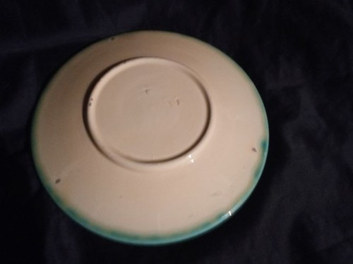 ANTIQUE MAJOLICA GREEN BROWN LEAF 5-1/2IN PLATE - Picture 2 of 2