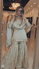 Attractive Chinon Silk Off White Top Palazzo With Dupatta For Indian Reception