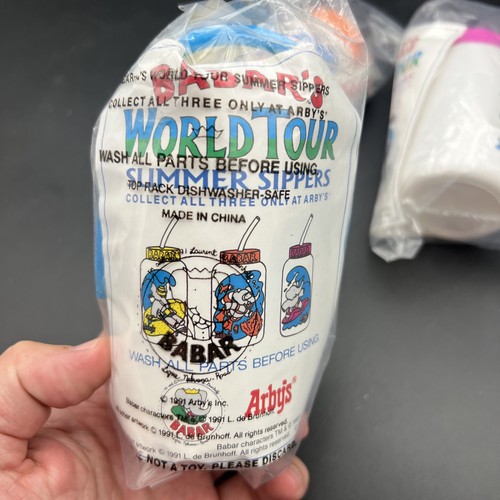Arbys 1992 - Babar World Tour Summer Sippers - Complete Set of 3 - NOS - Picture 3 of 10
