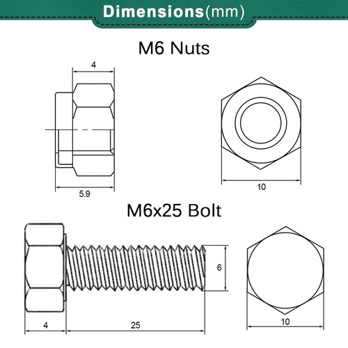 Tuercas y pernos Drenky M6 25 mm, tuercas y pernos de bloqueo M6 hexagonales de acero inoxidable 304 - Imagen 2 de 9