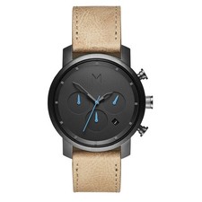 MVMT Chrono 40 Black Dial Leather Strap Men's Watch - D-MC02-GML