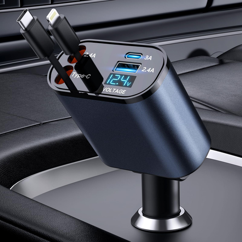 4-in-1 Retractable Fast Car Charger 66W compatible with multiple brands of phone - 第 6/12 張圖片