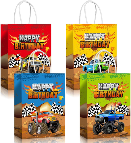 16 Piezas Monstruos Camión Fiesta Favor Bolsas Carreras Camiones Papel Regalo Golosinas Caramelo - Imagen 10 de 12