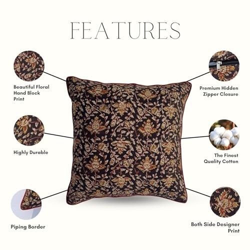 Beautiful Hand Block Print Cushion Cover with Piping Premium Quality 20x20 - Picture 6 of 7