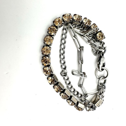 Champagner Strass Gliederarmband 3 Ketten Silberfarben Retro Cocktail Schmuck - Bild 4 von 9