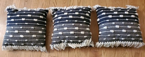 Set Of Three: Textured Wool Throw Pillows Black/Grey/White (About 17" x 17") - Picture 4 of 9