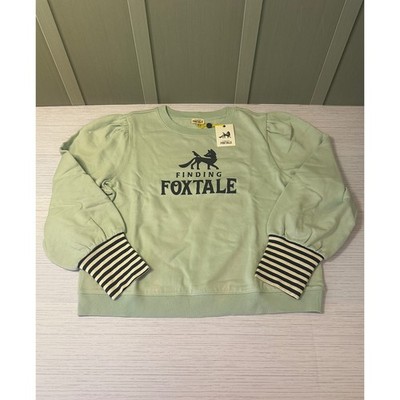 Finding Foxtale Sage Green Puff Sleeve Sweatshirt Striped Cuffs XL NWT