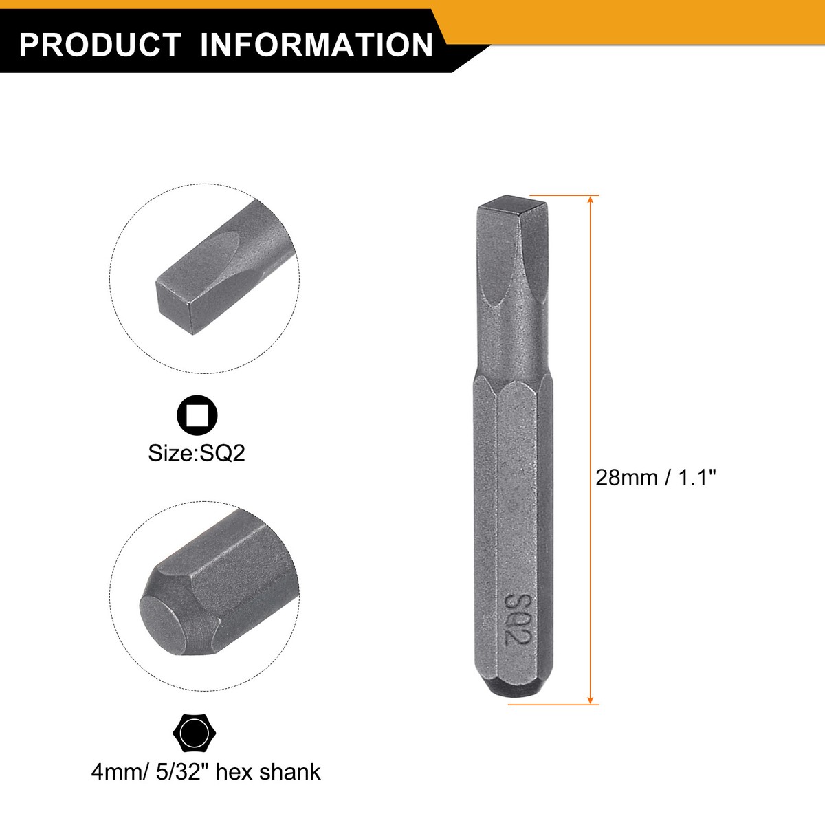HARFINGTON 5pcs S2 Square Screwdriver Bits - 1/4" Hex Shank, 2" Length, Magnetic Tip For Power Tools