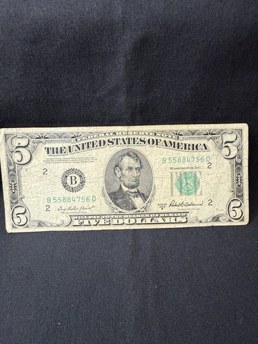 $5 Five Dollar Bill 1950 Series B B55884756D Very Good Condition Rare USA - Picture 1 of 4