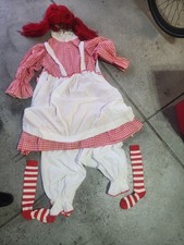 VINTAGE Adult Sz M 5 Piece RAGGEDY ANN COSTUME Dress Apron Pantaloons Wig Socks