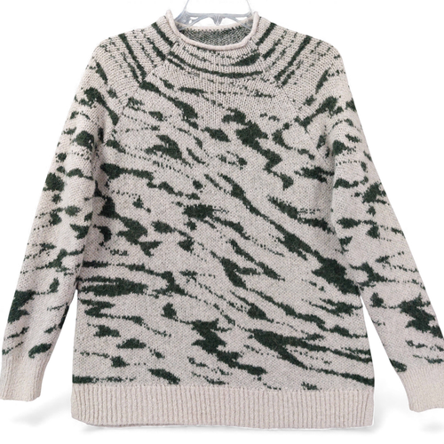 Madewell Thornton Sweater Sz XS Beige Green Alpaca Blend Mockneck Animal Print - Picture 1 of 8