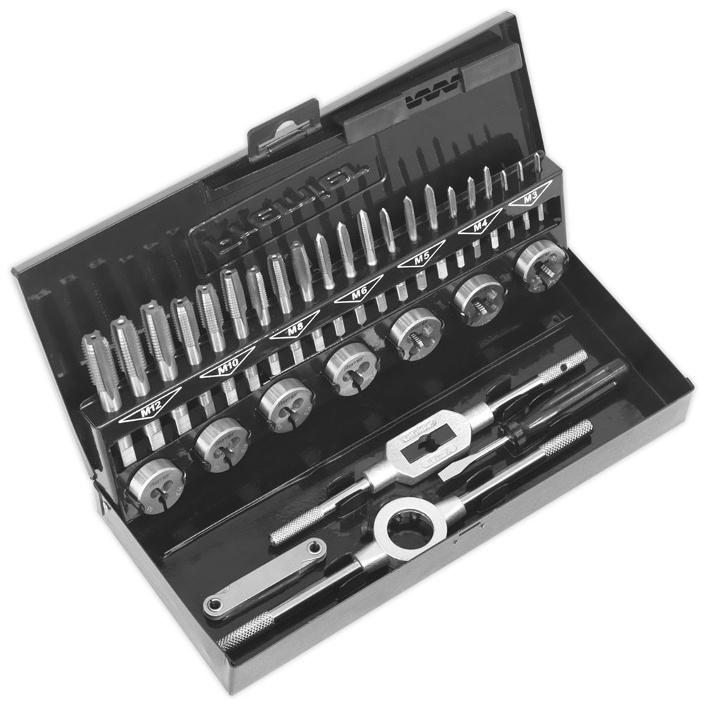Sealey Tap & Die Set 32pc Split Dies HSS 4341 - Metric