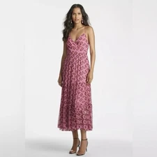 NWT Sachin & Babi Size 6 Aztec Motif Dalia Midi Dress Pink Burgundy & Ecru