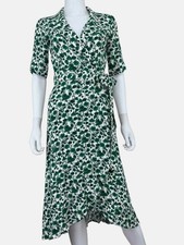 GANNI Women's Green Floral Print Wrap Dress Size 36