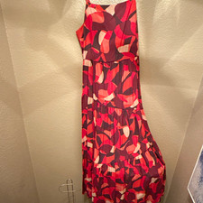 Womens Pink Black Abstract Print Maxi Dress V-Neck Sleeveless Size M