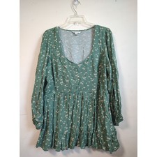 American Eagle Women XL Sage Green Daisy Floral Babydoll Mini Dress Square Neck