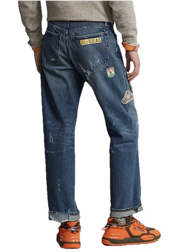 NWT POLO RALPH LAUREN Vintage Classic Fit Blue Jeans Expedition Patches 40 X 32 - Picture 3 of 10