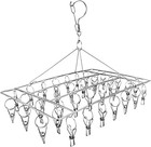Stainless Steel Sock Drying Rack with 36 Clips, Swivel Hook Wind-Proof Clothes