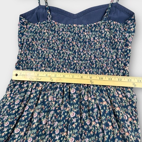 Abercrombie & Fitch Mini Dress M Blue Chiffon Smocked Floral Sundress Spaghetti - Picture 8 of 12