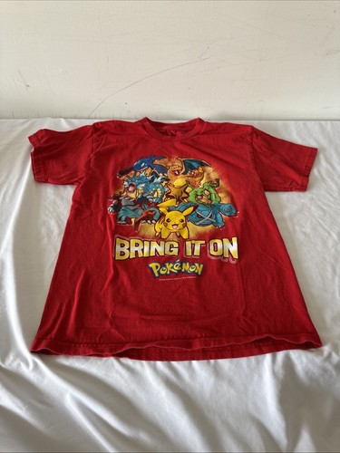 Vintage Authentic Pokemon 2008 Bring It On T-Shirt YOUTH Med Pikachu Charizard - Picture 1 of 3
