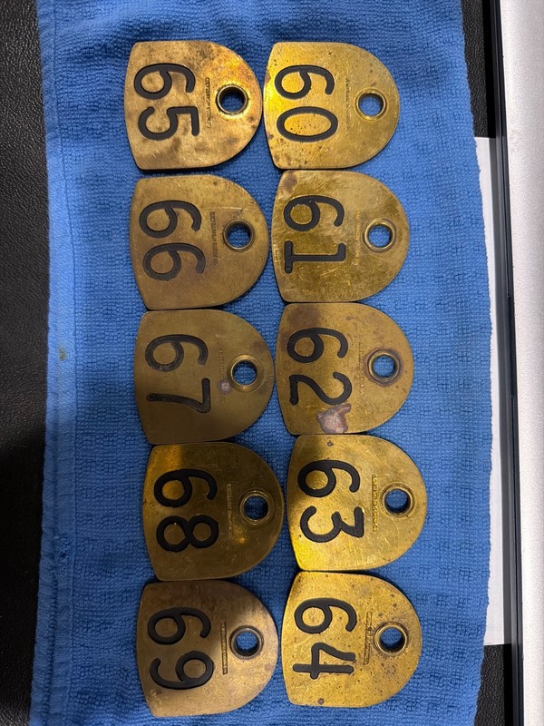 Cattle Tag Cow Vintage Solid Brass Franklin Serum Co. DOUBLE SIDED 113