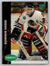 Dominik Hasek 1991-92 Parkhurst #263 Chicago Blackhawks Rookie NHL Hockey Card. rookie card picture