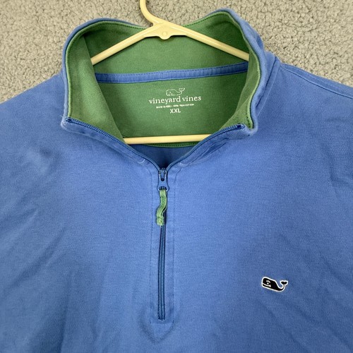 Vineyard Vines Mens XXL Quarter Zip Pullover Blue Green Pima Cotton - Picture 2 of 8