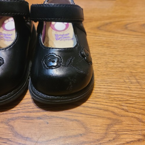 Black Leather Mary Janes Toddler Girl Shoes Size 3 Buster Brown Button Flowers - Picture 10 of 16