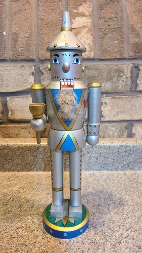 Vintage Tin Man Il Mago di Oz Schiaccianoci in legno argento dipinto a mano 14" (C7) - Foto 1 di 13