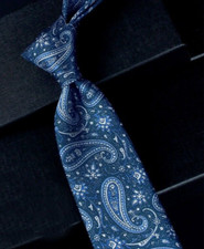 New Classic Paisley White Blue JACQUARD WOVEN 100 Silk Men's Necktie Tie