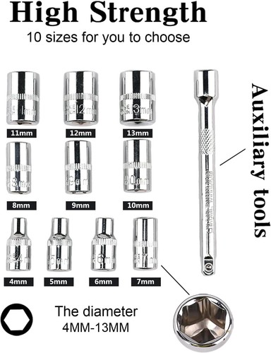 Complete 1/4 Inch Ratchet Socket Set with Extension Bar and Easy-Release Handle - Picture 6 of 10