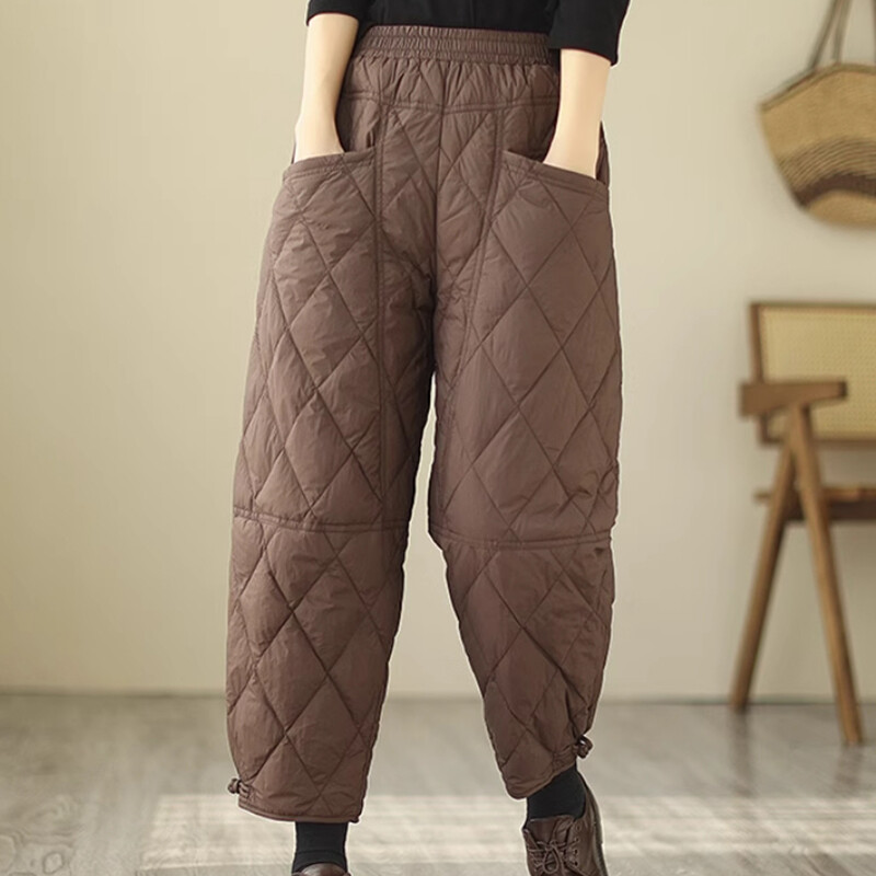🔥Winter Vintage Plaid Elastic Straight Loose Thick Warm Casual Pants main image 0