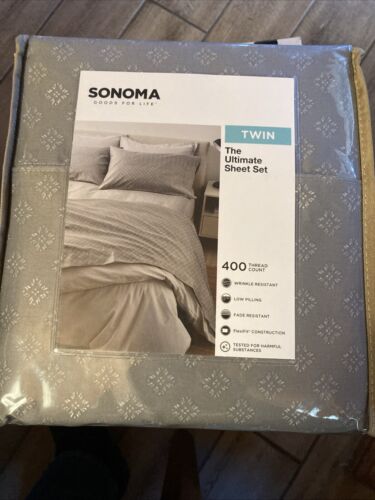 Sonoma Good For Life The Ultimate Sheet 3Pc Gray Twin 400 Thread Count FlexiFit