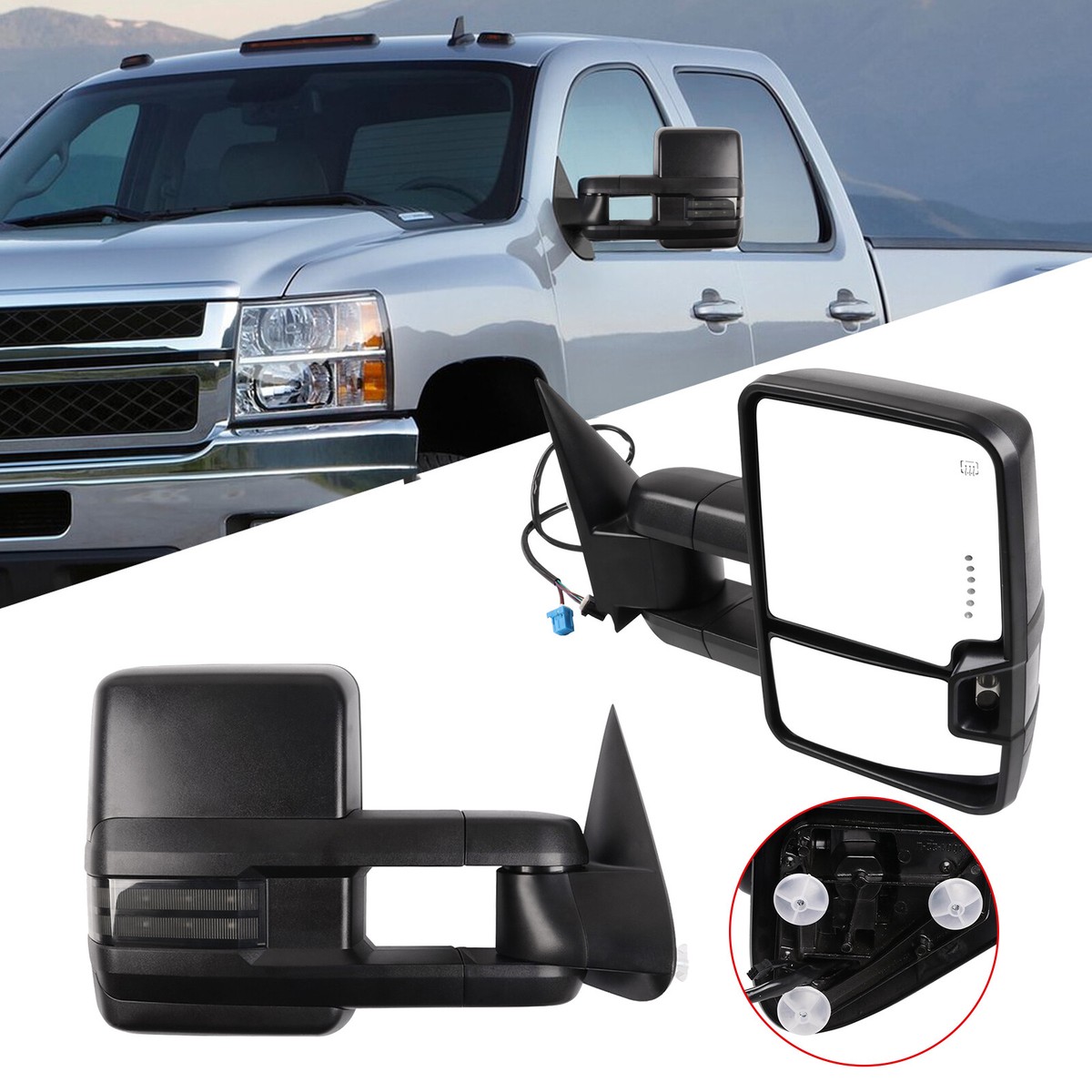 Mirror Glass Replacement Power Heated Tow Mirror For 03-06 Chevy Silverado Sierra 1500 2500HD Specchio Bagno Con Mensola - Foto 11
